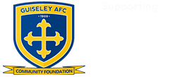 Logo of Guiseley AFC featuring a blue and yellow crest with a cross, alongside the text Guiseley Community Foundation.